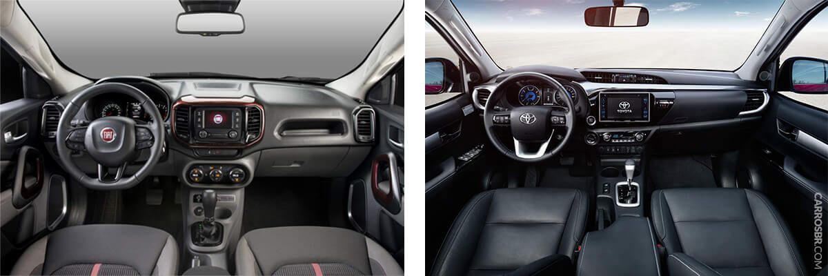 Interiores Fiat Toro e Toyota Hilux