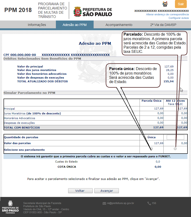 Simulador de parcelas de multa